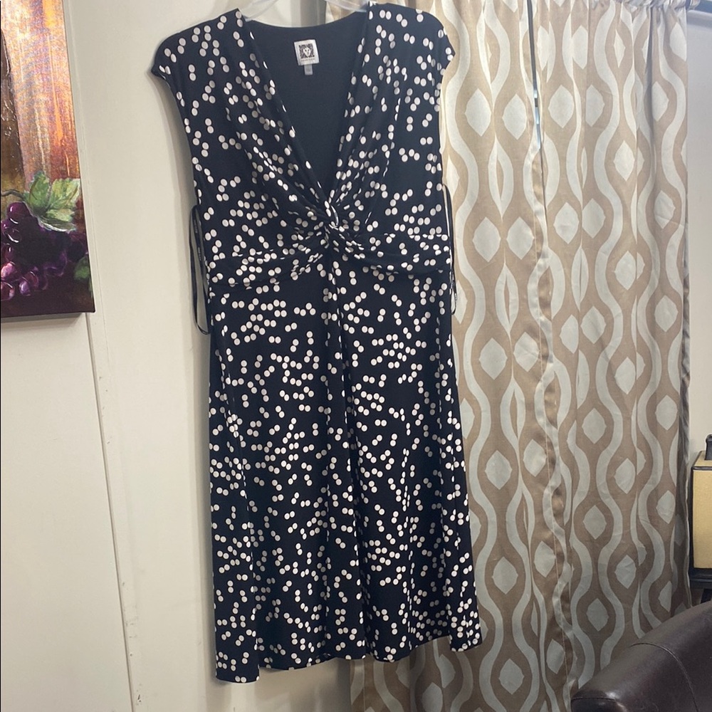 Anne Klein Black Dress with White Polka Dots